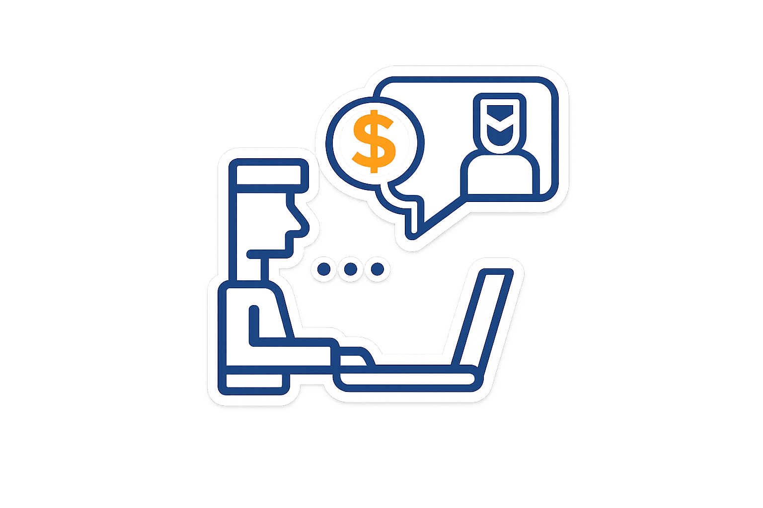 Laptop with chat bubble showing dollar sign and secure payment symbol