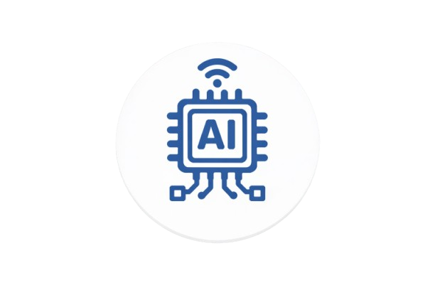 AI processor chip icon with wireless signal inside a circular background