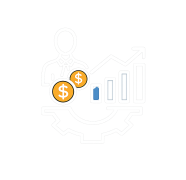 Business professional with growth chart and dollar symbols representing revenue growth